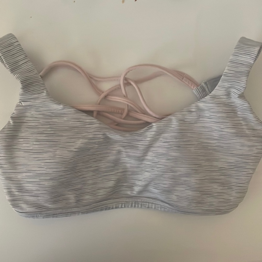 Free to be white striped pink back sports bra